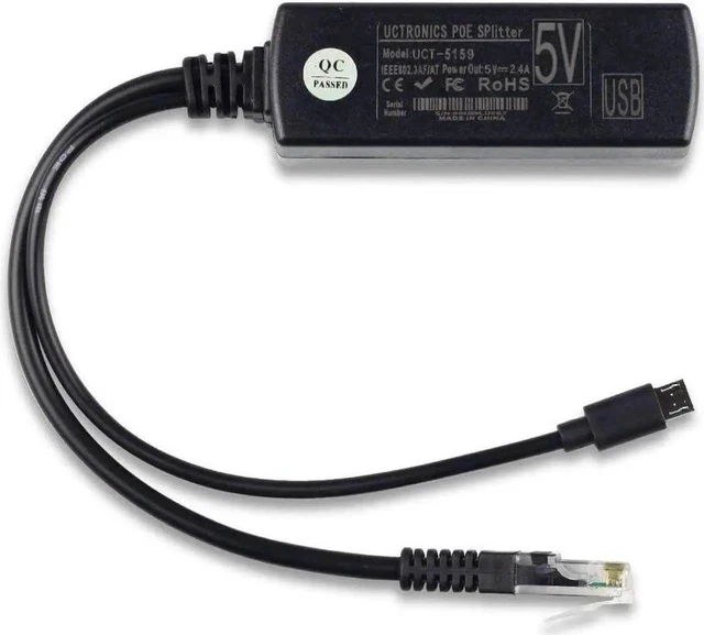 Alt view image 3 of 4 - IEEE 802.3af PoE Splitter, 48V to 5V 2.4A Micro USB Active Power Over Ethernet Splitter Compatible with Raspberry Pi 2/3B+, Dropcam & Tablets
