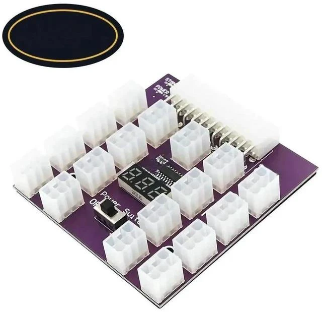 Alt view image 2 of 3 - Purple 17-Port ATX PCIe 6Pin Server PSU Breakout Board Adapter, Max 800W 12V Power Distribution Module with LED Voltage Display for ETH GPU Mining Rig