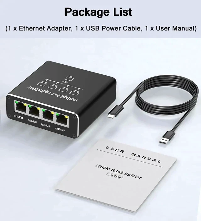 Alt view image 7 of 7 - 1 to 4 Gigabit Ethernet Splitter, 1000Mbps RJ45 Mini Network Switch LAN Splitter Adapter, Supports 4 Devices Online Simultaneously, Compatible with Cat5/Cat5e/Cat6/Cat7/Cat8 Cables