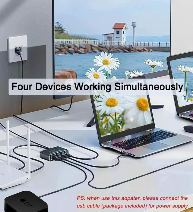 Alt view image 5 of 7 - 1 to 4 Gigabit Ethernet Splitter, 1000Mbps RJ45 Mini Network Switch LAN Splitter Adapter, Supports 4 Devices Online Simultaneously, Compatible with Cat5/Cat5e/Cat6/Cat7/Cat8 Cables