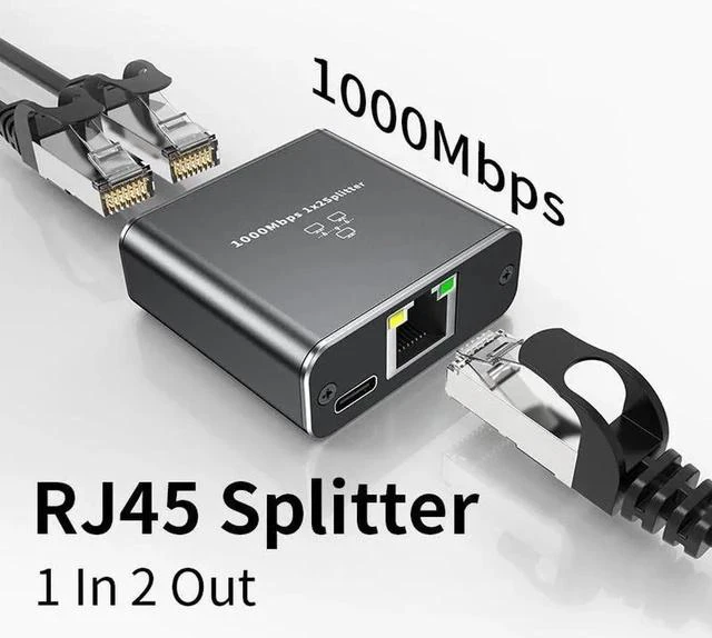 Main image of 1 In 2 Out Gigabit Ethernet Splitter, RJ45 Female to Female LAN Cable Splitter Adapter, Cat5/5e/6/7/8 Compatible Network Socket Connector for Home Office