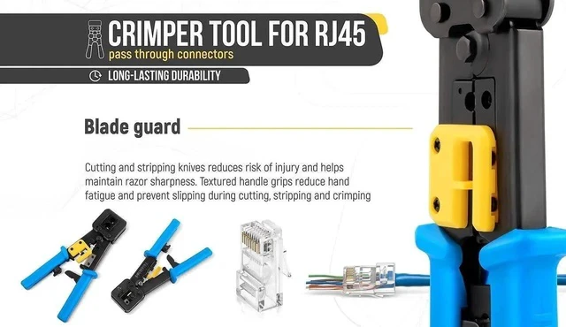Alt view image 3 of 7 - Bundle 2 Items: RJ45 Crimp Tool + 100 Pack of Cat6 Pass Through Connectors.