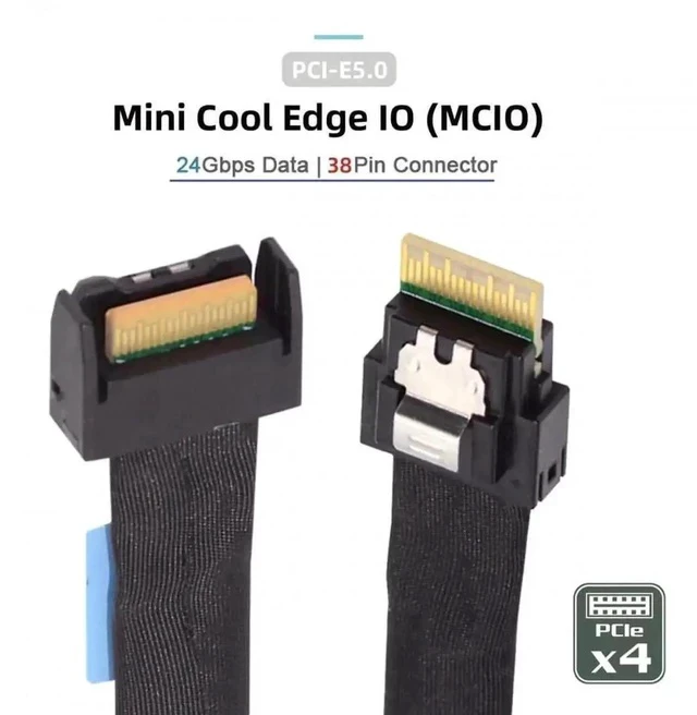 Alt view image 7 of 7 - 50cm PCIe 5.0 MCIO 4i 38Pin Male to SFF-8611 Slimline 4X Active Extension Cable, Mini Cool Edge IO High-Speed Data Cable for eGPU, NVMe SSD & High-Density Servers