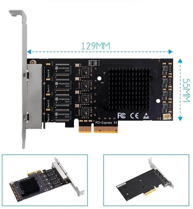 Alt view image 3 of 7 - LE8445 4-Port 2.5Gb PCIe Network Card for Desktop PC, 2500/1000/100Mbps Gigabit Ethernet RJ45 LAN Port, PCIE X4 Interface, Regular & Low Profile Bracket