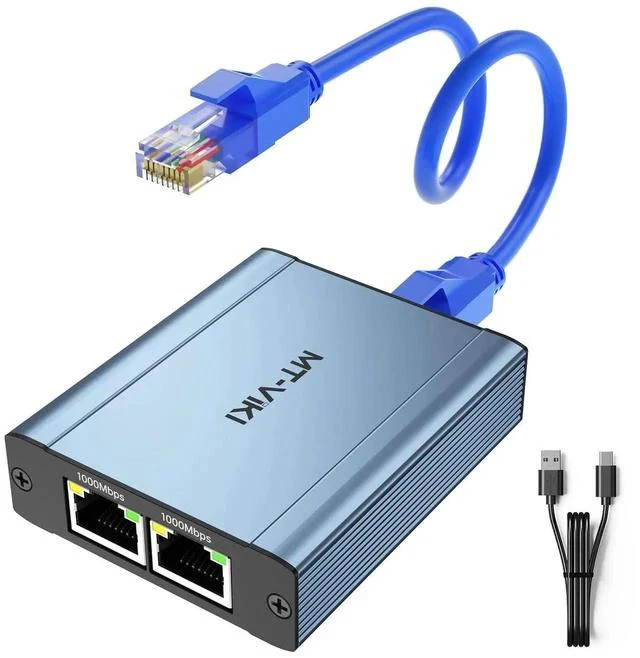 Main image of MT-VIKI 1 to 3 Gigabit Ethernet Splitter, 1000Mbps Dual RJ45 LAN Splitter Adapter, Supports Cat5/Cat5e/Cat6/Cat7/Cat8 Cables, Connect 3 Devices At Once