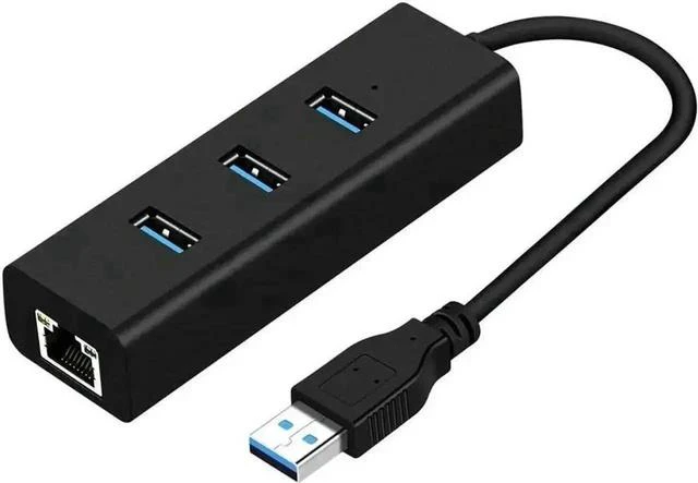 Main image of Upgraded USB 3.0 Gigabit Ethernet Adapter with 3-Port USB 3.0 Hub, 10/100/1000 Mbps RJ45 LAN Converter, Portable Docking Station for Laptops Ultrabooks Tablets, Black