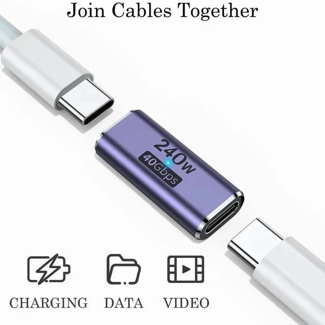 Alt view image 7 of 7 - 240W USB C Coupler (2 Pack), USB Type C Female to Female Adapter Extender Compatible with Thunderbolt 4/3 Support up to 240W Charging, 40Gbps Data Transfer and 8K@60Hz Video