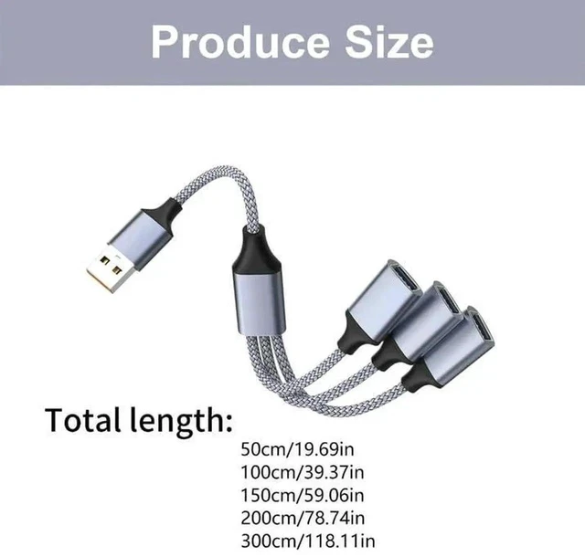 Alt view image 2 of 6 - 1 to 3 USB 3.0 Cable Adapter Y Splitter Cable USB Power Fast Charging USB2.0 Male to 3 Female