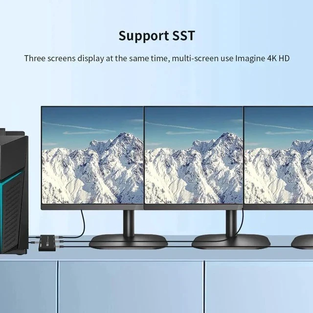 Alt view image 6 of 7 - 1 in 3 Out DisplayPort 1.4 Splitter MST SST Adapter, 8K@30Hz 4K@144Hz Triple DP Splitter, Ultra HD DP Source to 3 Monitors