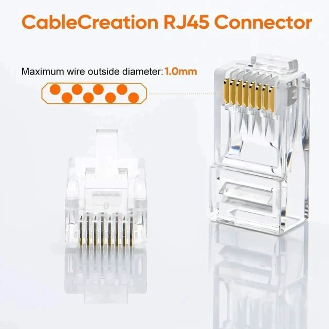 Alt view image 2 of 7 - 10 Pack Transparent Cat6 UTP RJ45 Crimp Connectors, 8P8C Ethernet Cable Plug Ends Compatible with Solid & Stranded LAN Wires