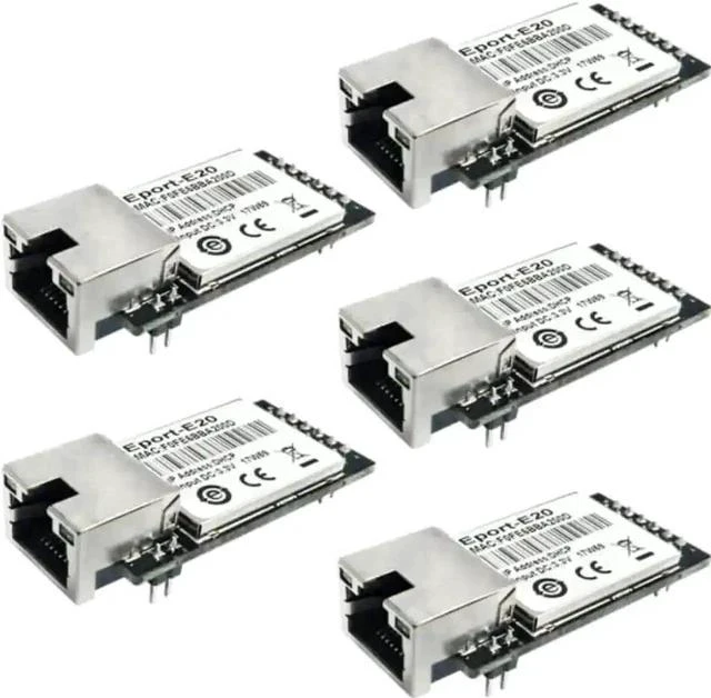 Main image of 5 Pack Eport-E20 TTL Serial to Ethernet Embedded Module, FreeRTOS TCP/IP Network Server Converter, 3.3V MCU Serial Module Supports DHCP & Telnet for Embedded IoT Projects