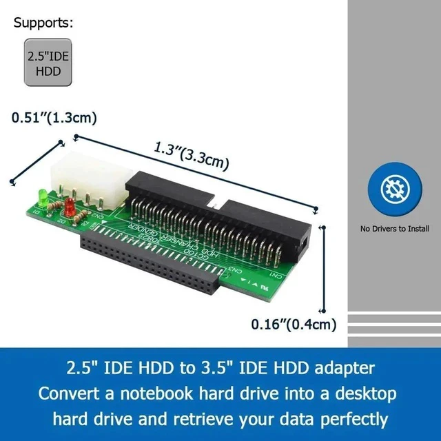 Alt view image 2 of 2 - Laptop IDE to Desktop PC Adapter, 2.5 inch 44 Pin HDD Hard Disk Drive or SSD to 40 Pin 3.5 inch PATA Port Converter Card