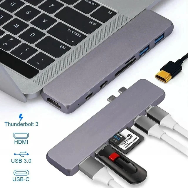 Alt view image 5 of 5 - 7-in-1 USB-C Multiport Hub Adapter with 4K HDMI, Dual USB 3.0, Dual USB-C Data Ports, SD & TF Card Reader, Compatible with MacBook Pro/Air, iMac, Mac Mini, iPhone 15 Series