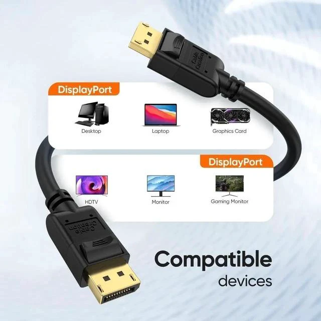 Alt view image 2 of 7 - 6FT/1.8M DP 1.2 Male to Male DisplayPort Cable, 4K@60Hz 2K@144Hz High Speed DP Video Cord for PC, Laptop, Monitor and Projector