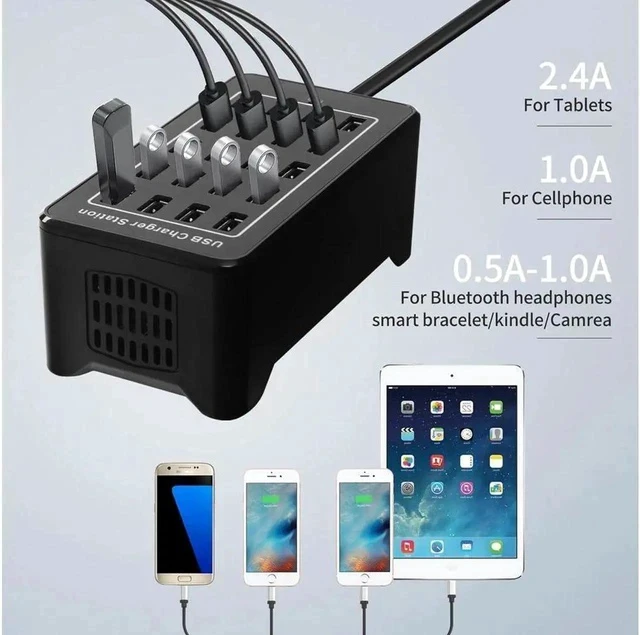 Alt view image 6 of 7 - 20-Port 100 watt (20 A) USB Charging Station, Travel Desktop USB Rapid Charger, Multi Ports Fast Charger Station Organizer Compatible with Smartphones, Tables, and More Devices - Black