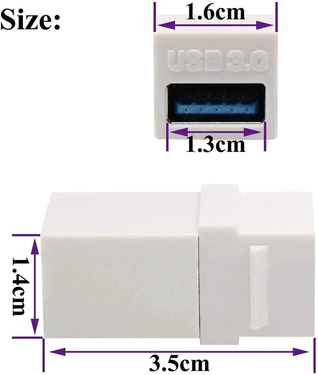 Alt view image 2 of 6 - USB 3.0 A Keystone Adapter Female to Female USB 3.0 A Keystone Jack Insert Socket Coupler Adapter for Wall Plate Outlet Panel (White/5 Pack)