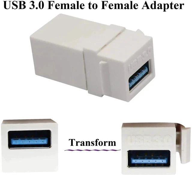 Alt view image 3 of 6 - USB 3.0 A Keystone Adapter Female to Female USB 3.0 A Keystone Jack Insert Socket Coupler Adapter for Wall Plate Outlet Panel (White/5 Pack)