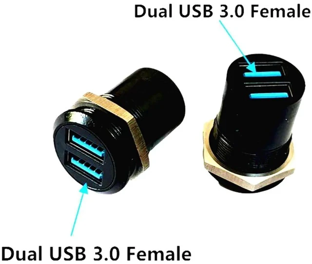 Alt view image 3 of 6 - Dual USB 3.0 Threaded Fixing Mount Adapter Round Connector 2 Female to 2 Female Converter 2 Ports USB 3.0 Mounting Socket 5Gbps 5V 2A for High-Speed Data Transfer Charging