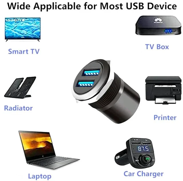 Alt view image 5 of 6 - Dual USB 3.0 Threaded Fixing Mount Adapter Round Connector 2 Female to 2 Female Converter 2 Ports USB 3.0 Mounting Socket 5Gbps 5V 2A for High-Speed Data Transfer Charging
