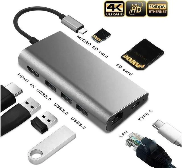 Main image of USB C Hub 8-in-1 USB C Adapter with Ethernet Port, 4K HDMI, 2 USB 3.0 Ports, 1 USB 2.0 Port, SD&TF Card Reader, USB C Power Delivery, Compatible with USB C Devices