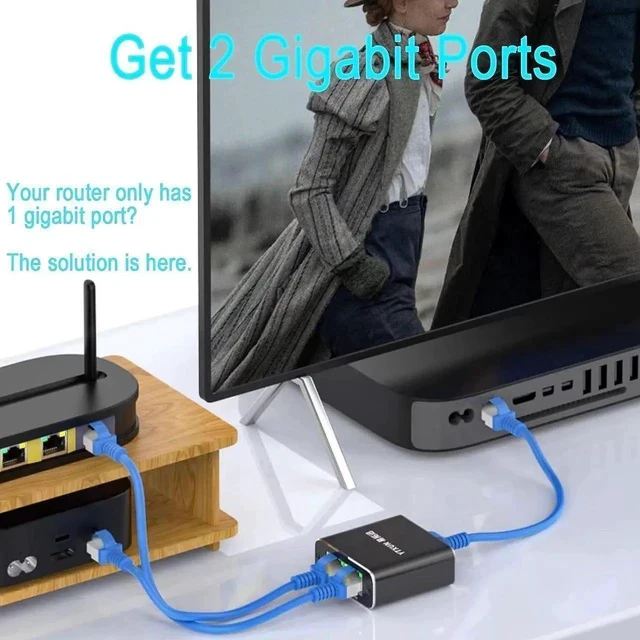 Alt view image 6 of 7 - Gigabit Ethernet Splitter 1 to 2 High Speed, 1000Mbps Ethernet Splitter 2 Devices Simultaneous Networking RJ45 Splitter Adapter with USB Power Cable, Internet Splitter for Cat5/5e/6/7/8 Cable