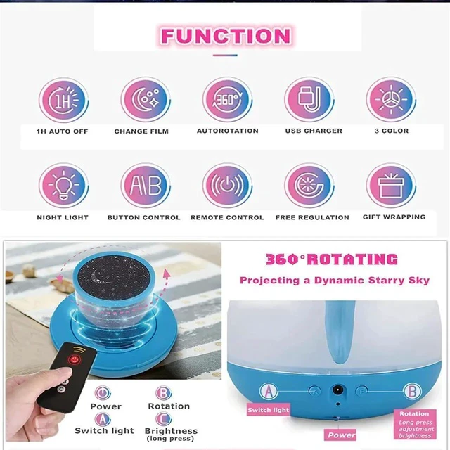 Alt view image 5 of 7 - Gemdeck Remote Control and Timer Design Seabed Starry Sky Rotating LED Star Projector for Bedroom, Night Light for Kids, Night Color Moon Lamp