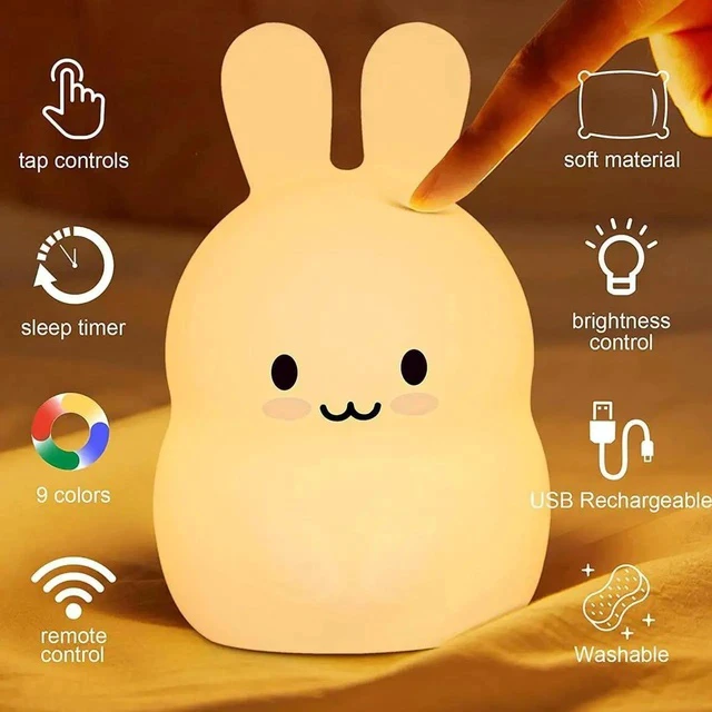 Alt view image 2 of 7 - Gemdeck Kids Bunny Night Light, Rabbit Led Silicone Bedside Lamp, LED Touch Lights