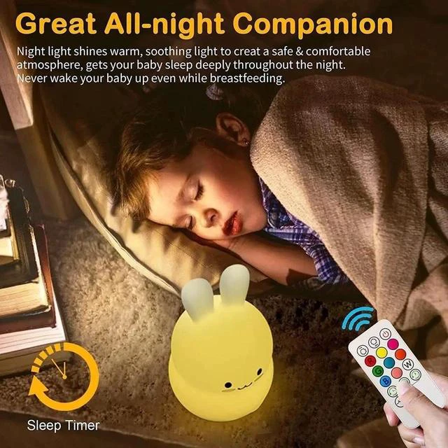 Alt view image 7 of 7 - Gemdeck Kids Bunny Night Light, Rabbit Led Silicone Bedside Lamp, LED Touch Lights