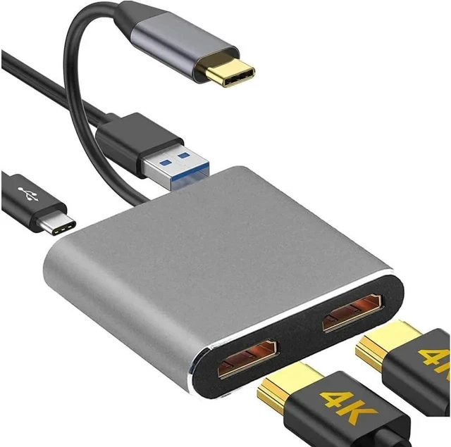 Alt view image 7 of 7 - 4 in 1 Hub Type C to Dual HDMI-Compatible USB Hub 3.0 Port, USB C to Dual HDMI-Compatible Adapter 4K Compatible with MAC OS, Windows, Android, Linux