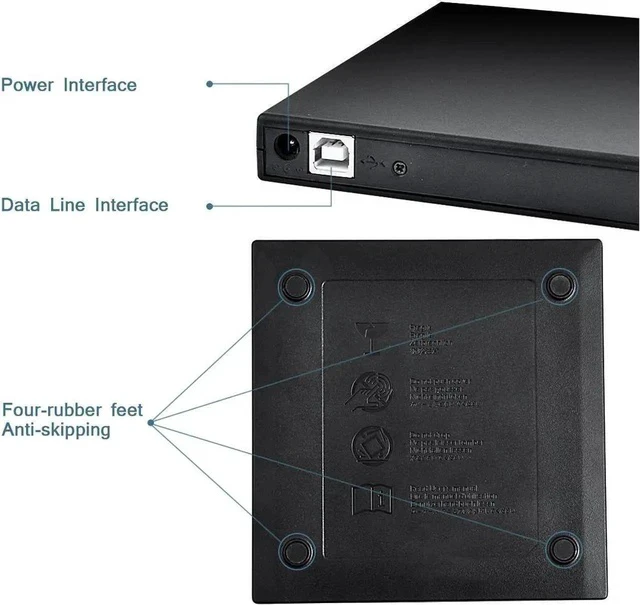 Alt view image 4 of 7 - External CD Drive for Laptop, USB2.0 Ultra-Slim Portable CD +/-RW ROM Burner/Writer Compatible with PC Desktop Windows 2000/XP/Vista/Windows7/Windows8(Black)