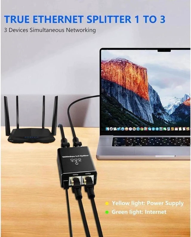 Alt view image 6 of 7 - Gigabit Ethernet Cable Splitter 1 to 3, RJ45 Splitter 1 in 3 Out hub, 1000Mbps Shielded Ethernet Splitter, Internet Cable 8P8C Extender Plug LAN Cable for Cat5, Cat5e, Cat6, Cat7,Cat8