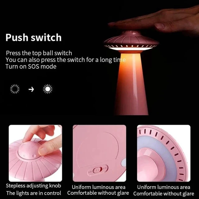 Alt view image 5 of 6 - Gemdeck Flying Saucer LED Table Lamp Eye Protection USB Rechargeable Dimming Atmosphere Light Reading Night Light Bedside Decor