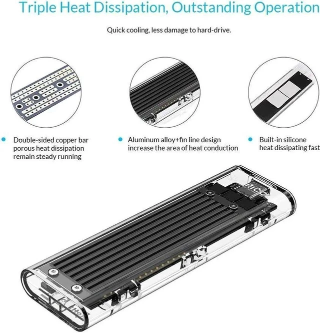 Alt view image 6 of 7 - M.2 NVME PCIE SSD to USB 3.1 USB C External Enclosure Only M.2 M-Key to Type C GEN2 10GBPS Adapter M.2 PCIE SSD Hard Disk Box for 2230/2242/2260/2280 PCIe NVMe M-Key SSD up to 2TB-Black