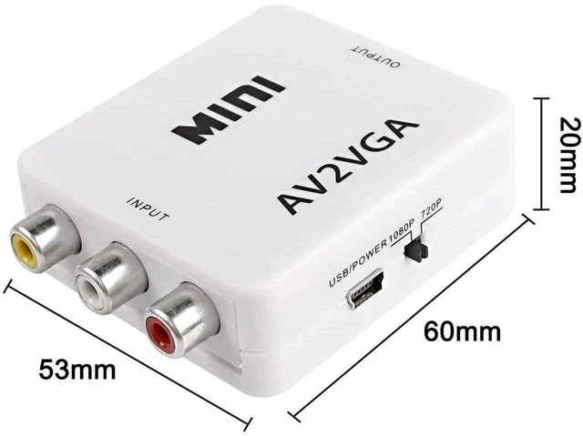 Alt view image 2 of 7 - AV RCA to VGA Adapter Audio Video Converter,Composite AV to VGA +3.5mm TV Video Playing Adapter 1080p with USB Power Cable VCD DVD Projector TV Set Top Box