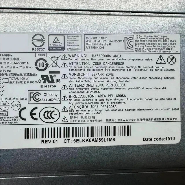 Alt view image 4 of 6 - 1pc for ML110 Gen9 350W Power Supply Unit PSU S14-350P1A 780077-501 791705-001