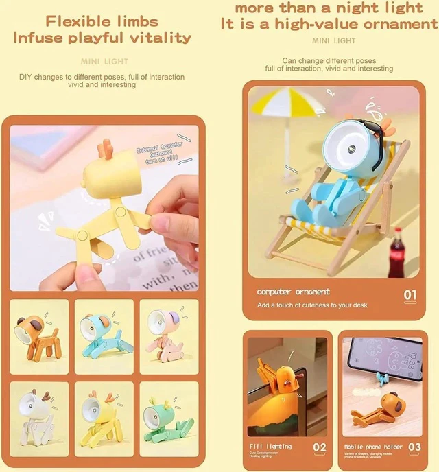 Alt view image 7 of 7 - Gemdeck 4pcs Led Night Lights Puppy Dog Night Lamp Portable Desk Lamp