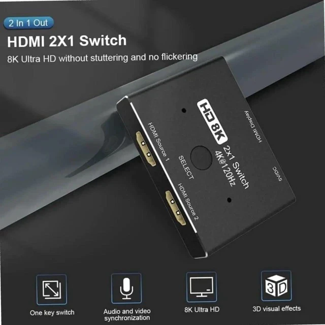 Alt view image 3 of 7 - HDMI 2.1 Ultra HD 8K High Speed 48Gbps Directional Switch Adapter 2in 1out 8K@60Hz 4K@120Hz Converter Compatible with XBOX PS5 Projectors Monitors