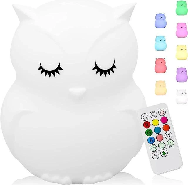 Main image of Gemdeck Owl Night Lights for Kids, 9 Colors USB Rechargeable Soft Silicone LED Nightlight