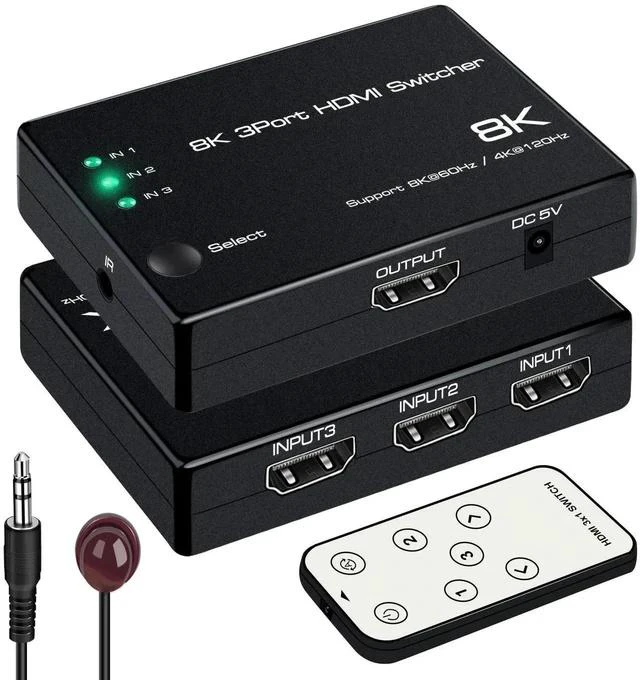 Main image of 8K@60Hz HDMI 2.1 Switch 3 in 1 Out, 4K@120Hz HDMI Switcher 3 Port, 8K HDMI Auto Switch 3X1 Selector with IR Remote for Xbox,PS5,PS4,UHD TV, Support 48Gbps, HDCP 2.3,HDR 10+, 1080P@240Hz