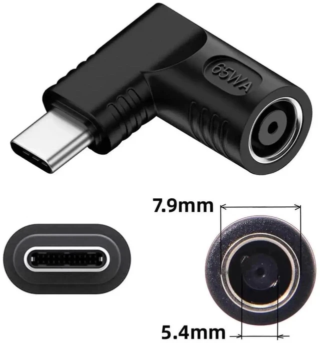 Alt view image 7 of 7 - 90 Degree Right Angle DC 7.9x5.4mm to USB-C PD Power Converter Plug, 20V DC Barrel Input to Type-C Output Charging Adapter