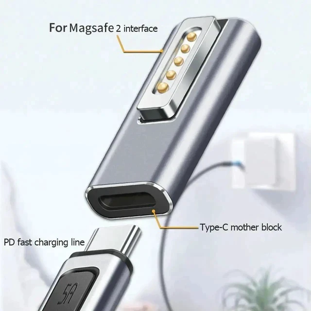 Alt view image 4 of 4 - USB-C PD Magnetic Charging Converter Adapter, Type-C PD Fast Charging Power Connector Compatible with MagSafe 2 Port MacBook Pro