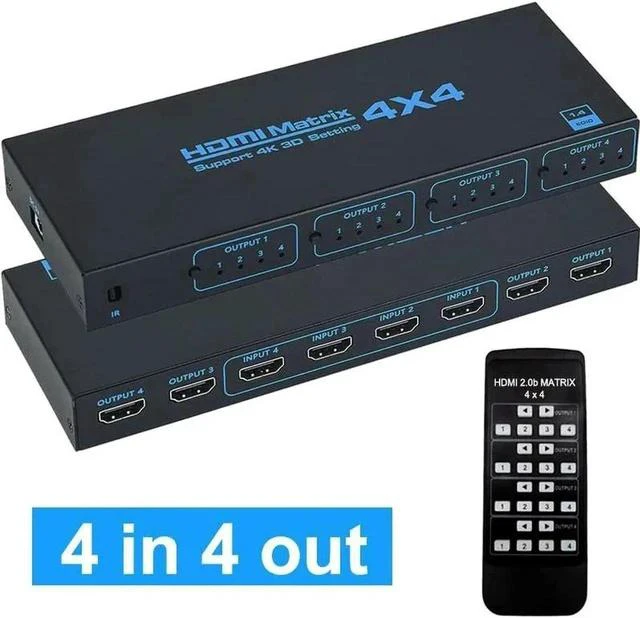Main image of 4 in 4 Out HDMI Matrix Switch with IR Remote, 10.2Gbps Bandwidth 4×4 Video Matrix Selector Support 4K@30Hz & YUV 4:2:0 for HDTV, Monitor, Game Console, Projector