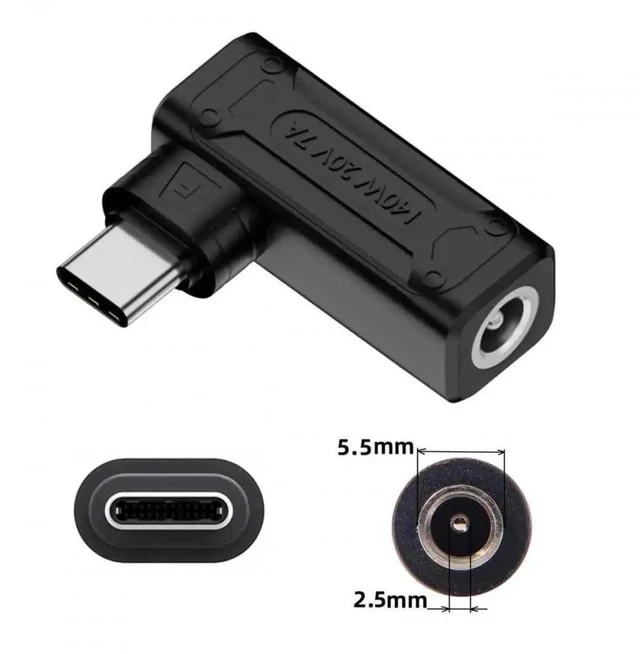 Alt view image 7 of 7 - 140W 90 Degree Angled DC 5.5x2.5mm Female to USB-C PD Charging Adapter, 100W Max Power DC to Type-C Converter Plug for Laptops, Smartphones and Tablets