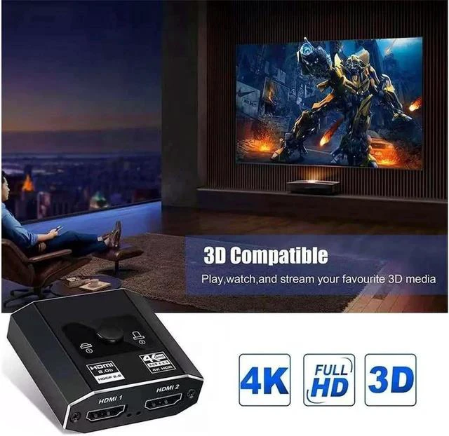 Alt view image 2 of 7 - High Speed 18Gbps Ultra HD HDMI Switch 2.0b with HDMI Cable, 4K 60Hz HDMI Switcher Splitter Bi-Directional 2 in1 Out/1in 2out Support 1080p@120Hz 3D for PS5, Xbox Series X