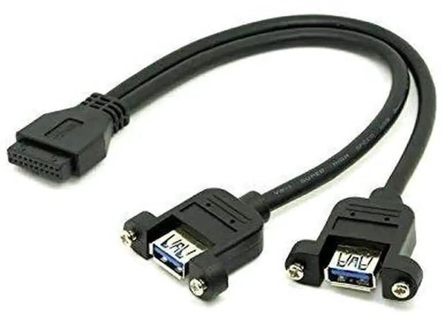 Alt view image 3 of 4 - Black USB 3.0 Front Panel Cable, Dual USB-A Female Screw Mount Bracket to Motherboard 20Pin Internal Header
