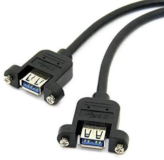 Alt view image 2 of 4 - Black USB 3.0 Front Panel Cable, Dual USB-A Female Screw Mount Bracket to Motherboard 20Pin Internal Header