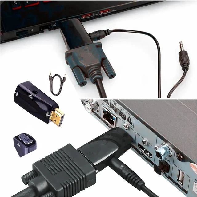 Alt view image 5 of 7 - HDMI to VGA Adapter Converter with 3.5mm Audio Jack Cable 50cm VGA Female to HDMI Male Gold Plated Connector for HDTV PC Desktop Monitor Laptop Projector