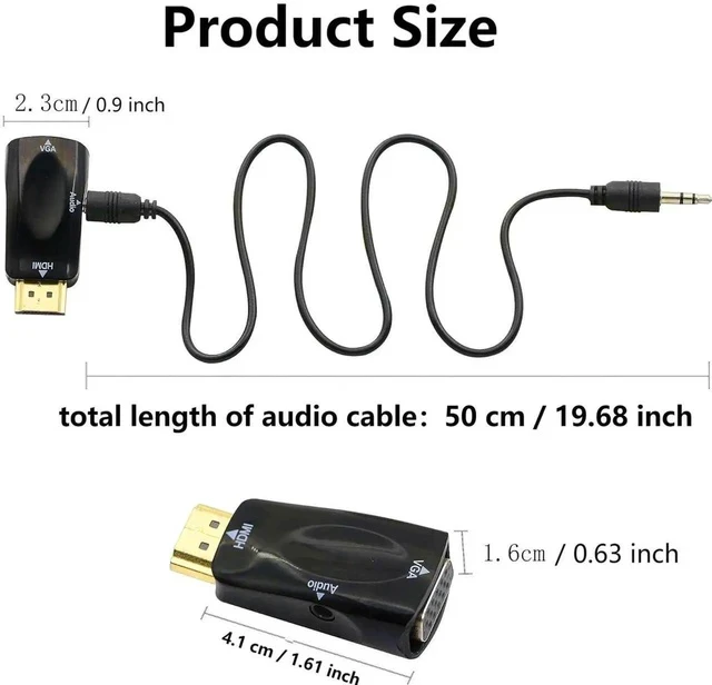 Alt view image 6 of 7 - HDMI to VGA Adapter Converter with 3.5mm Audio Jack Cable 50cm VGA Female to HDMI Male Gold Plated Connector for HDTV PC Desktop Monitor Laptop Projector