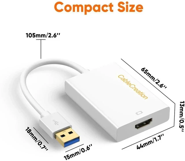 Alt view image 2 of 6 - USB 3.0 to HDMI Adapter with Built-in DisplayLink Chip, External USB Graphics Video Converter, 1080P Full HD Multi-Monitor Extender, White, Compatible with Windows 7/8/8.1/10 & MacOS