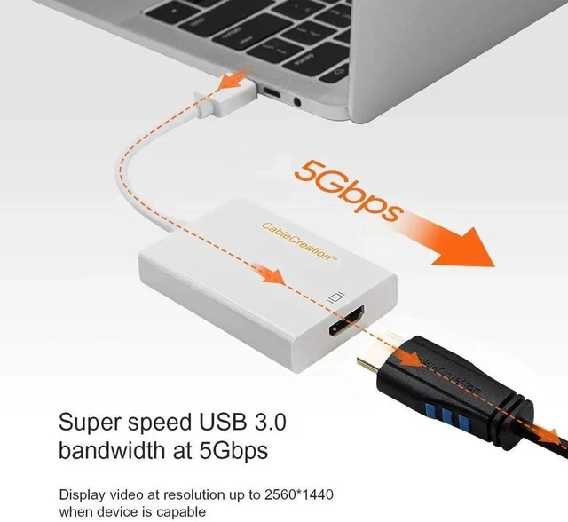 Alt view image 4 of 6 - USB 3.0 to HDMI Adapter with Built-in DisplayLink Chip, External USB Graphics Video Converter, 1080P Full HD Multi-Monitor Extender, White, Compatible with Windows 7/8/8.1/10 & MacOS